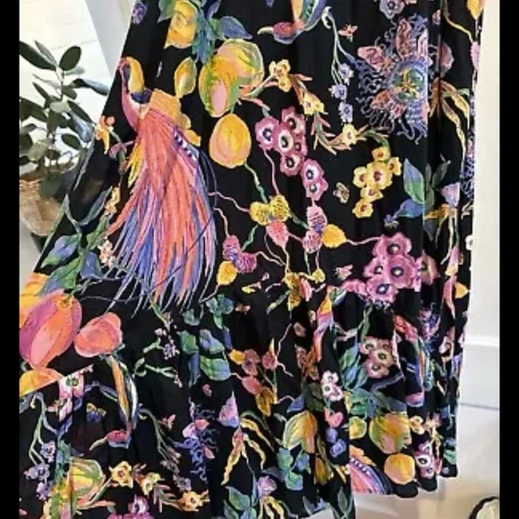 Banjanan Hannah Dress Large Eden Garden Black Print Viscose Maxi $400 Retail - Picture 7 of 9